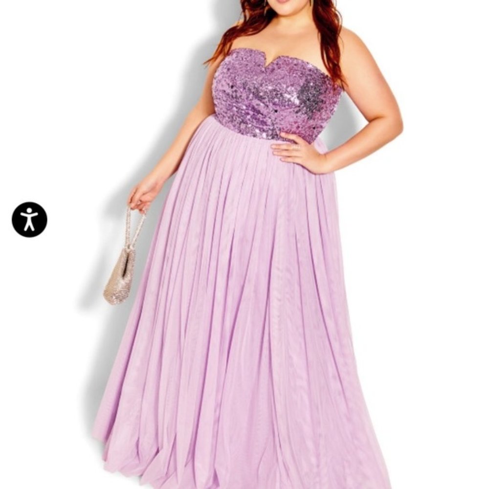 NWT City Chic Radiance Maxi Dress Lilac Size 16